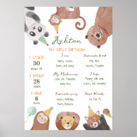 Party animals first birthday milestone board