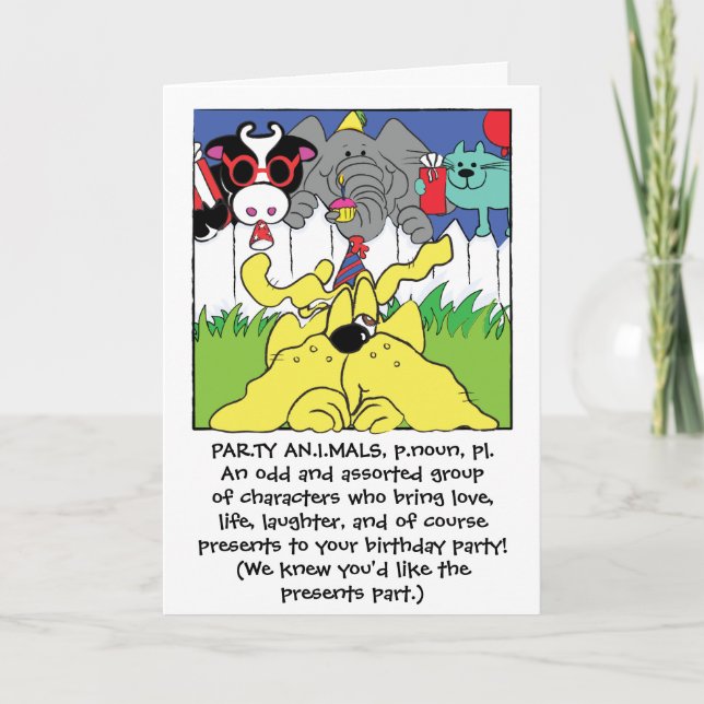 Party Animals Funny Birthday Greeting Card (Front)