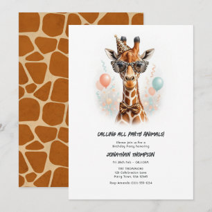 Party Animals Funny Giraffe Kids Birthday Party Invitation