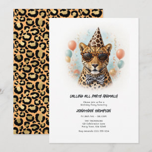 Party Animals Funny Leopard Kids Birthday Party Invitation