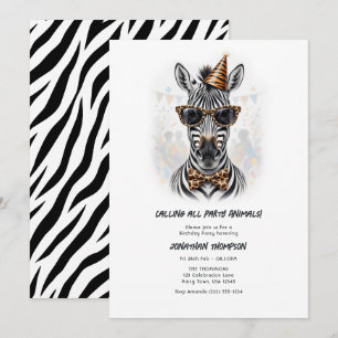 Party Animals Funny Zebra Kids Birthday Party Invitation