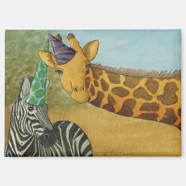 Party Animals: Giraffe/Zebra Magnet 3.5"x2.5" (Front)