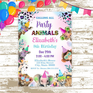 Party Animals Girl Birthday Invitation 