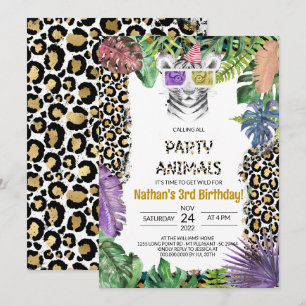 Party Animals Girl Safari Birthday Jungle Zoo  Invitation