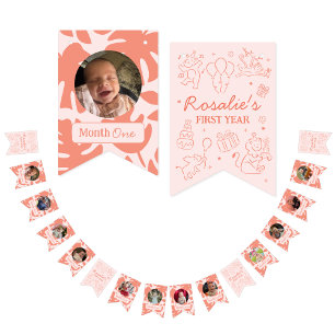 Party Animals Girl's First Birthday Photo Collage Bunting