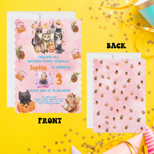 Party Animals Halloween Theme in Pink Birthday Invitation