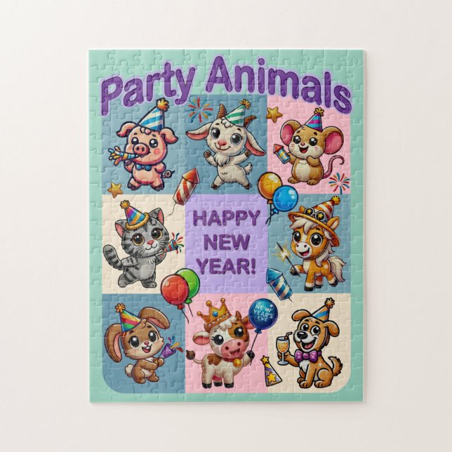 Party Animals "Happy New Year" Jigsaw Puzzle (Vertical)