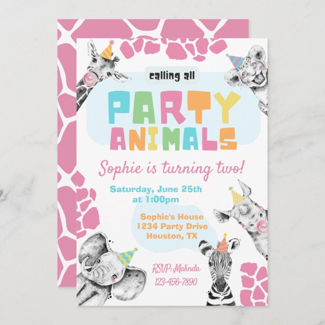 Party Animals Invitation | Party Animals Birthday (Front/Back)