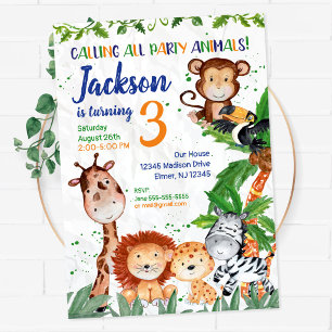 Party Animals Junge Safari Zoo Party Birthday Invitation