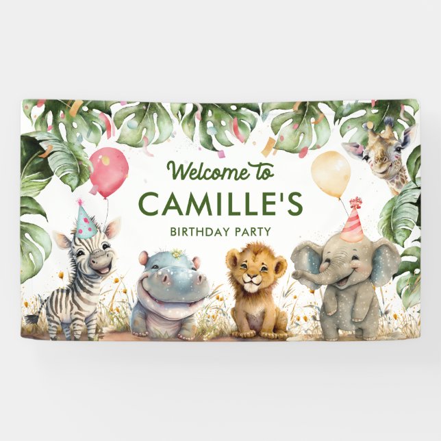 Party Animals Jungle Safari Birthday Welcome Banner (Horizontal)