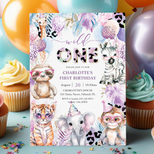 Party Animals Jungle Safari Wild One 1st Birthday Invitation