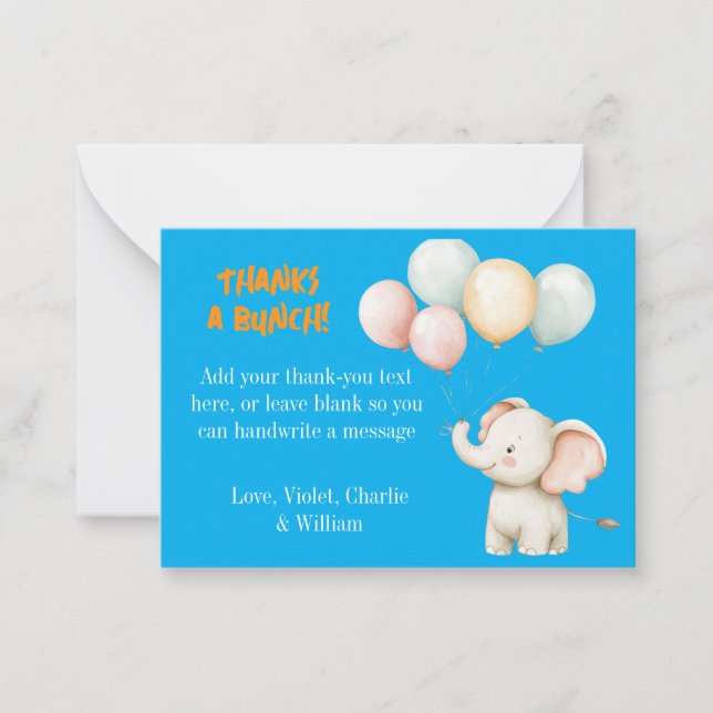 "Party Animals" Kids Birthday Thank You Card (Front)