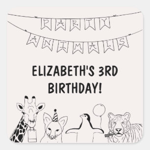 Party Animals Kid's Hand drawn birthday party Square Sticker