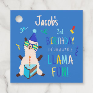 Party Animals Llama Birthday Boys Blue Favour Tags