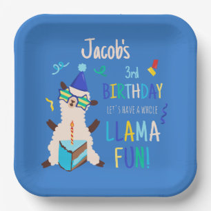 Party Animals Llama Birthday Boys Blue Paper Plate