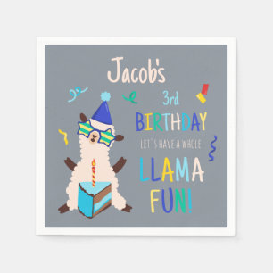 Party Animals Llama Birthday Boys Grey Napkin