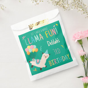 Party Animals Llama Birthday Girls Green Favour Bag