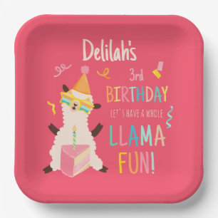 Party Animals Llama Birthday Girls Pink Paper Plate