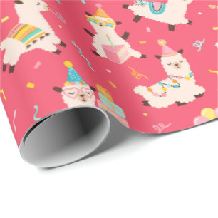 Party Animals Llama Birthday Party Pink Wrapping Paper