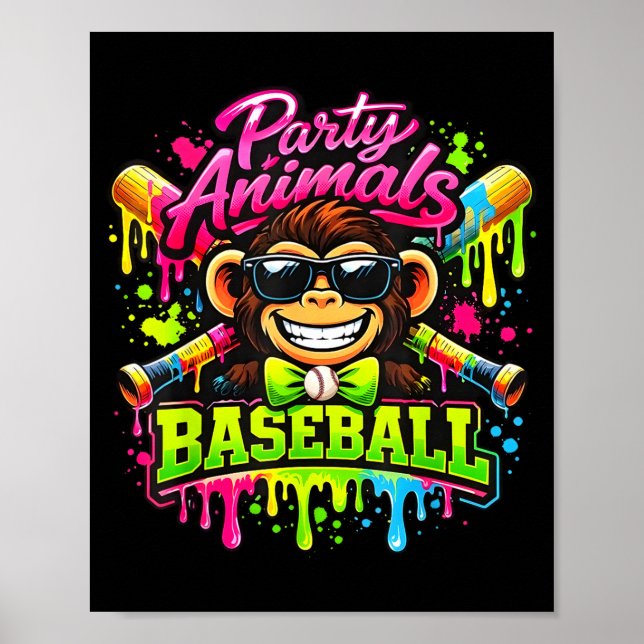 Party animals meme baseball funny monkey  poster (Front)