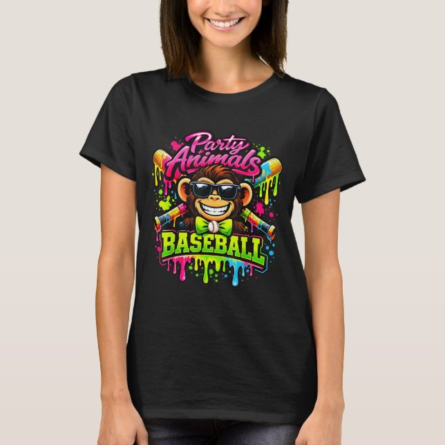 Party animals meme baseball funny monkey  T-Shirt (Front)