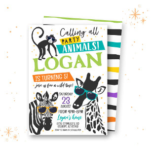 Party Animals Modern Birthday Invitation