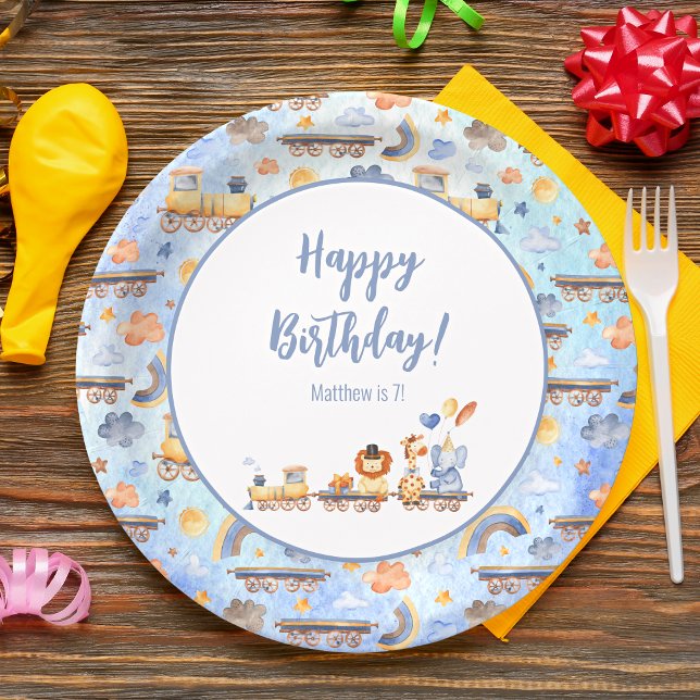 Party Animals on Train Kid Jungle Happy Birthday Paper Plate (Creator Uploaded)