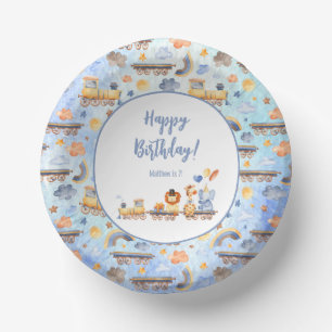 Party Animals on Train Kid Jungle Happy Birthday Paper Plate