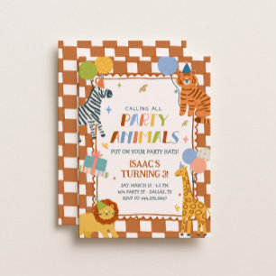 Party Animals   Orange Safari Jungle Boys Birthday Invitation