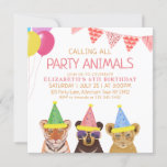 Party Animals Pink Birthday  Invitation<br><div class="desc">original drawing by Komila Y. Cute tiger,  bear and lion cub wild party animals illustration birthday invitation. Customisable</div>