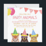 Party Animals Pink Birthday  Invitation<br><div class="desc">original drawing by Komila Y. Cute tiger,  bear and lion cub wild party animals illustration birthday invitation. Customisable</div>