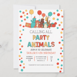 Party Animals Polka Dot Kids Birthday Invitation
