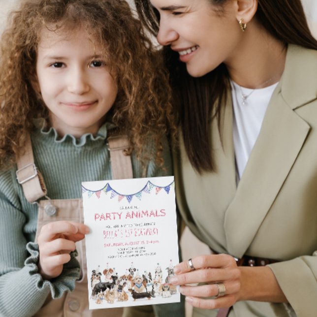 Party Animals Puppy Dog Birthday Party Invitation (Paw-ty Time! Celebrating Your Puppy's 1st Birthday!)