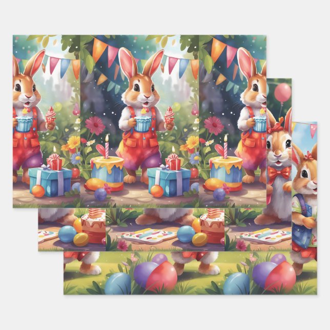 Party Animals: Rabbits v1 |  Wrapping Paper Sheet (Set)