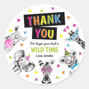Party Animals Safari Birthday Thank You Favour Classic Round Sticker