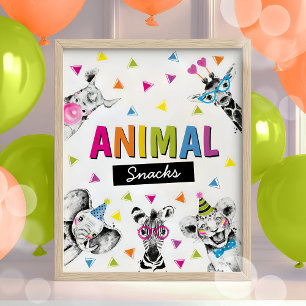 Party Animals Safari Food Animals Snacks Birthday  Poster