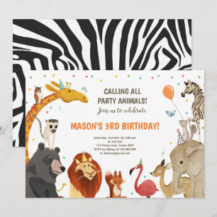 Party Animals Safari Girl Boy Animals Birthday Invitation