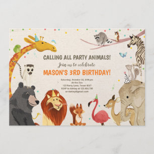 Party Animals Safari Girl Boy Animals Birthday Invitation