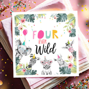 Party Animals Safari Girl Four Ever Wild Birthday Napkin