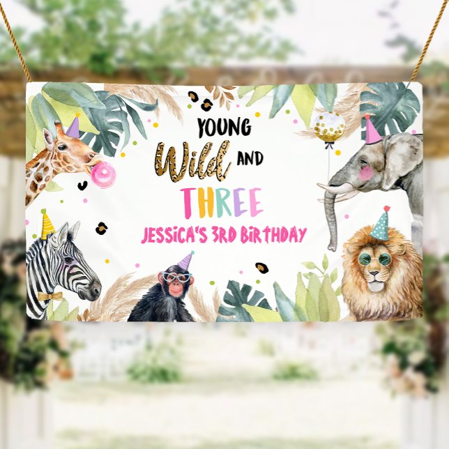 Party Animals Safari Girl Third Birthday Backdrop Banner (Creator Uploaded)