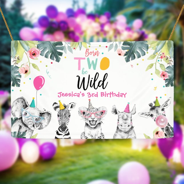 Party Animals Safari Girl Two Wild Pink Backdrop Banner (Creator Uploaded)