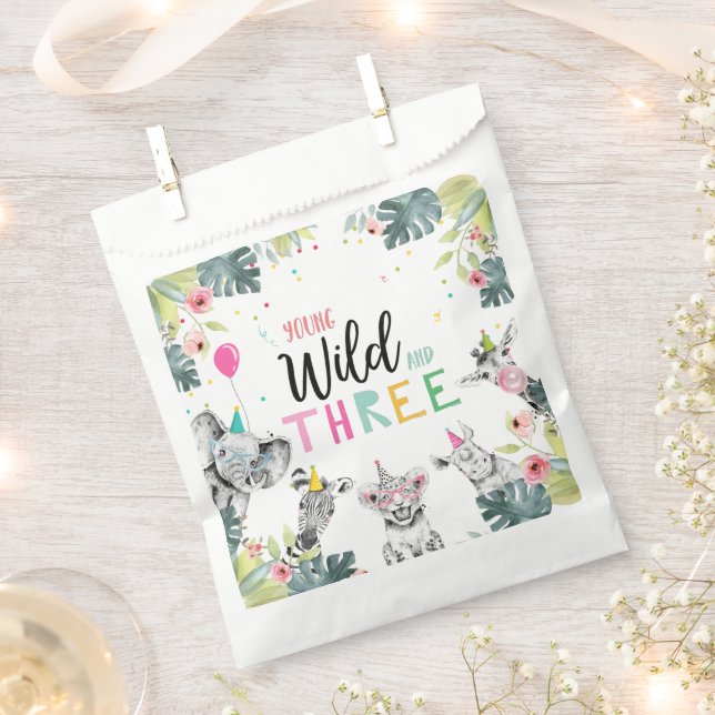 Party Animals Safari Girl Young Wild and Three Favour Bag (Clipped)
