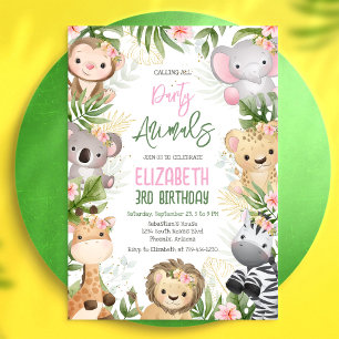 Party Animals Safari Jungle Zoo Kids Birthday Invitation