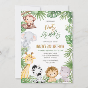 Party Animals Safari Jungle Zoo Kids Birthday Invitation