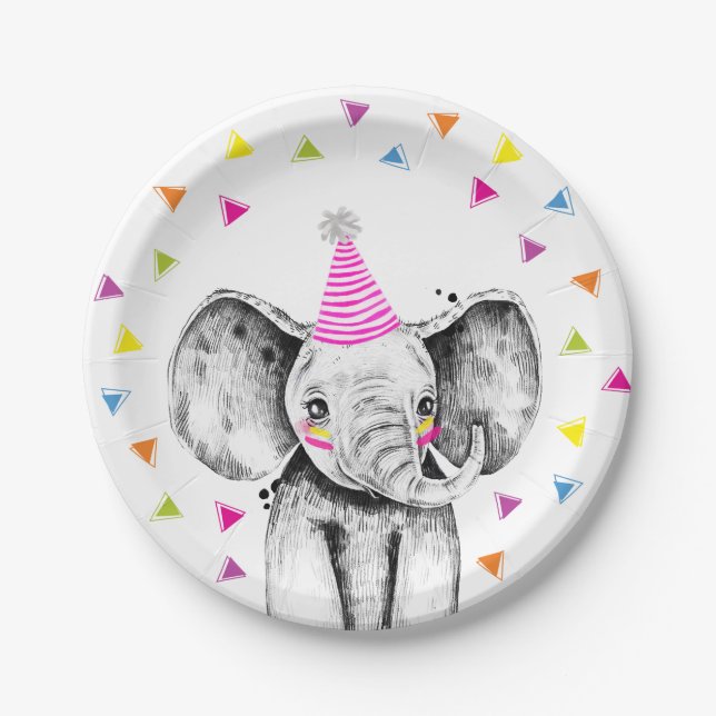 Party Animals Safari Wild Elephant Jungle Birthday Paper Plate (Front)