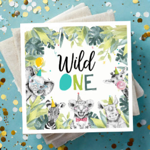 Party Animals Safari Wild One Boy Birthday Party Napkin