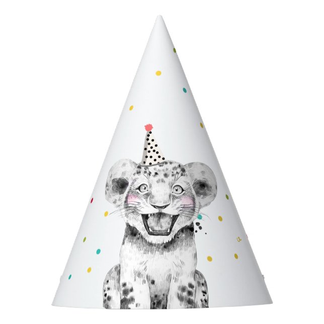 Party Animals Safari Wild One Jungle Zoo Birthday Party Hat (Front)