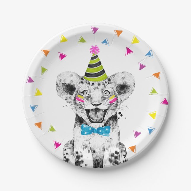 Party Animals Safari Wild Tiger Jungle Birthday Paper Plate (Front)