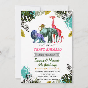 Party animals theme birthday invitation