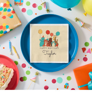 Party Animals Tiger, Penguin, Hippo Kids Birthday Napkin